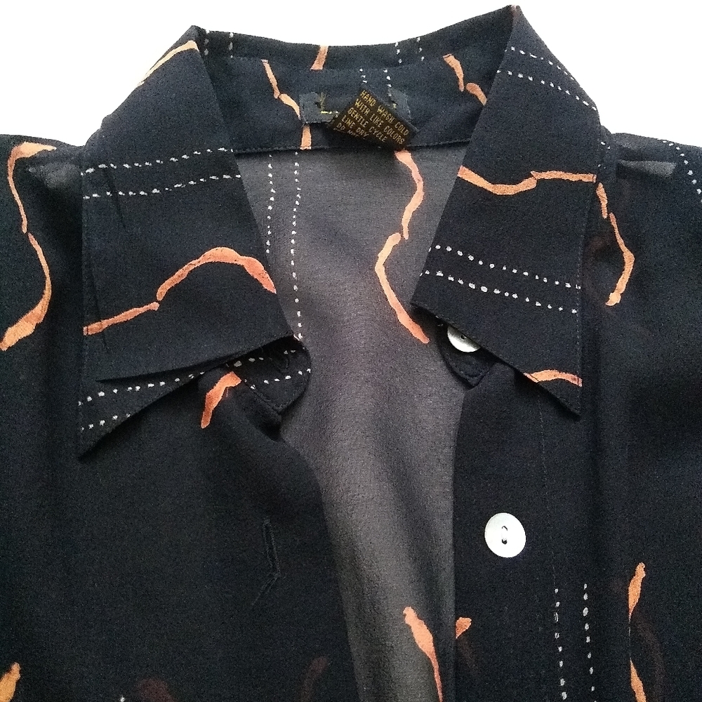 Silk Flower Border Collared Button Down Shirt - image 2